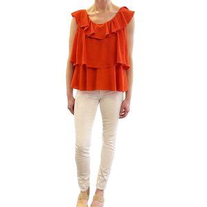 Esley Orange Tiered Ruffle Tank Top Gameday